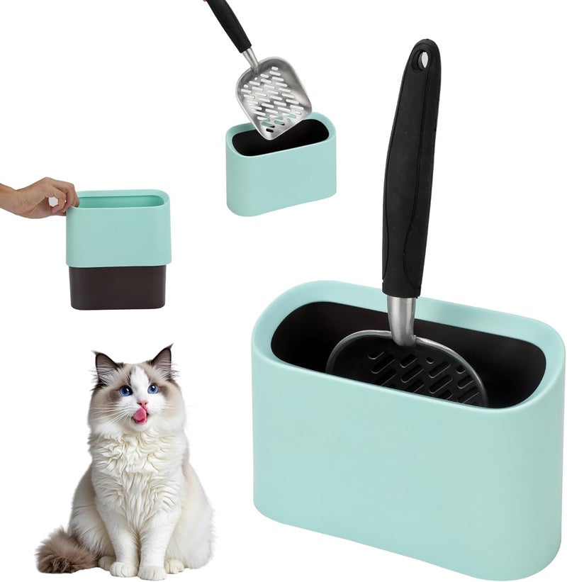 Midollarle Heavy-Duty Cat Litter Scoop with Holder, Metal Cat Scooper and Detachable Trash Can,Aluminum Kitty Poop Shovel Captures All Clumps,Speed Sifter Litter Box Scooper and Caddy with Lid(Green) - Image 1